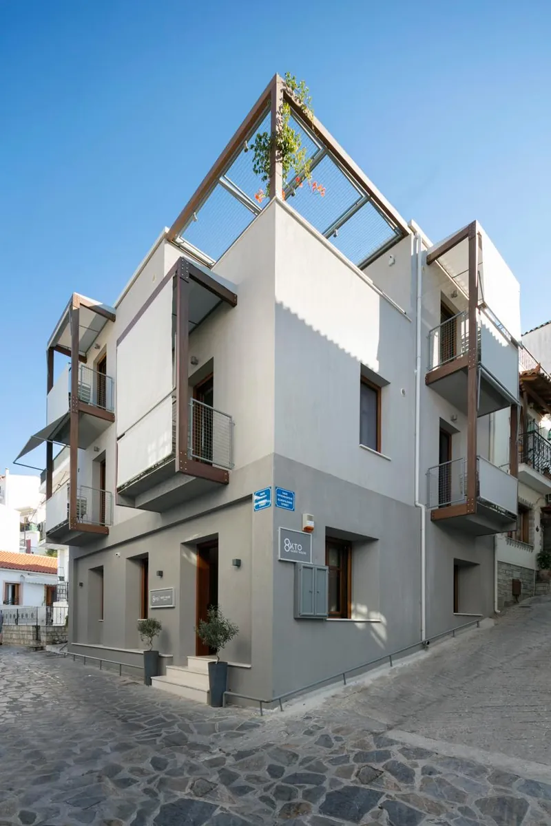 The house on its corner in Skiathos Town